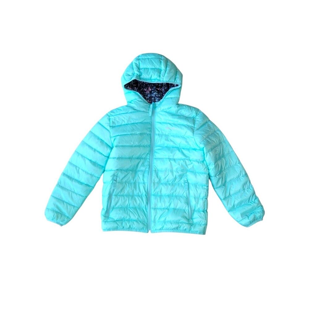 Eddie Bauer Girls Reversible Down Hooded Puffer Jacket Floral Girls Medium 10/12 - Picture 6 of 9
